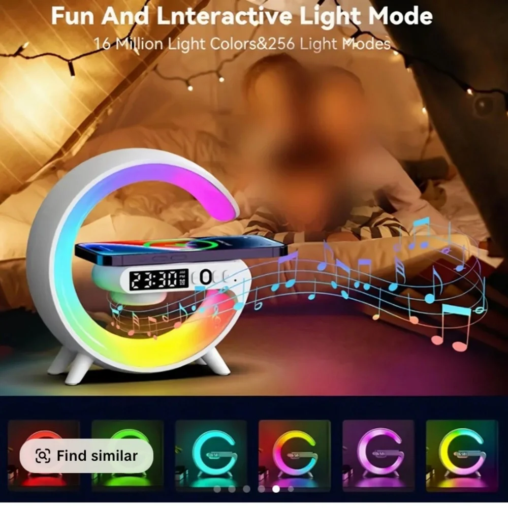 Multicolor LED Clock with Wireless Charging - Picture 3 of 10